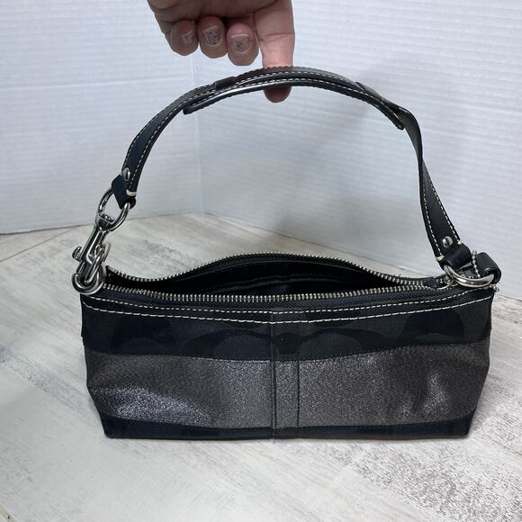 Coach 11096 Black Signature Fabric Stripe Demi Shoulder Bag EXCELLENT CONDITION - Picture 1 of 15